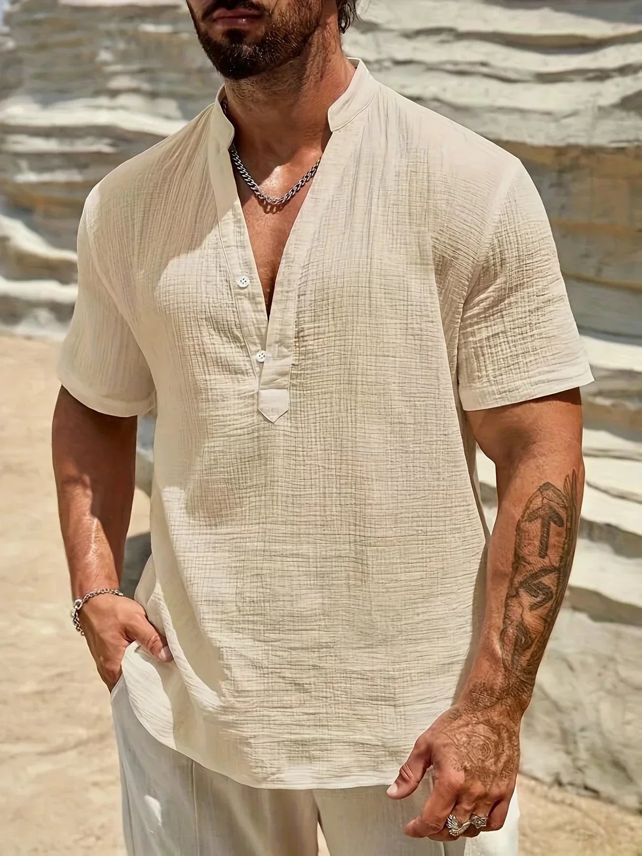 Valestra | Camicia estiva elegante con collo alto