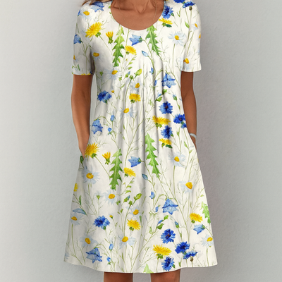 Valestra | Casual Blomstret Kjole med Lommer
