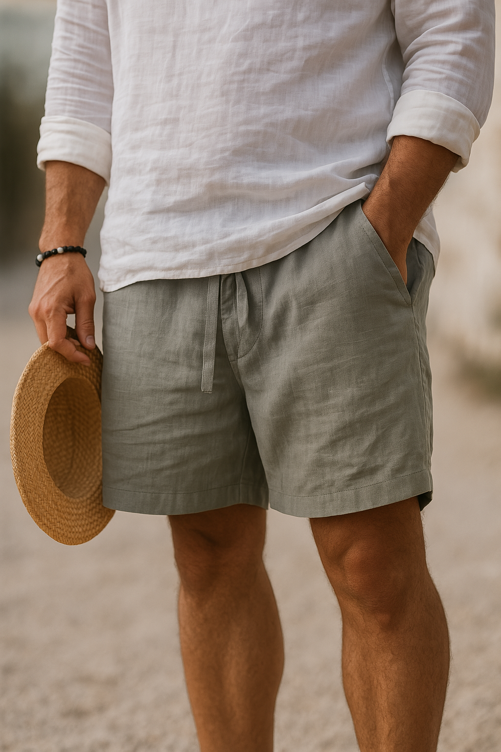 Valestra | Pantaloni corti eleganti in lino con vita elastica