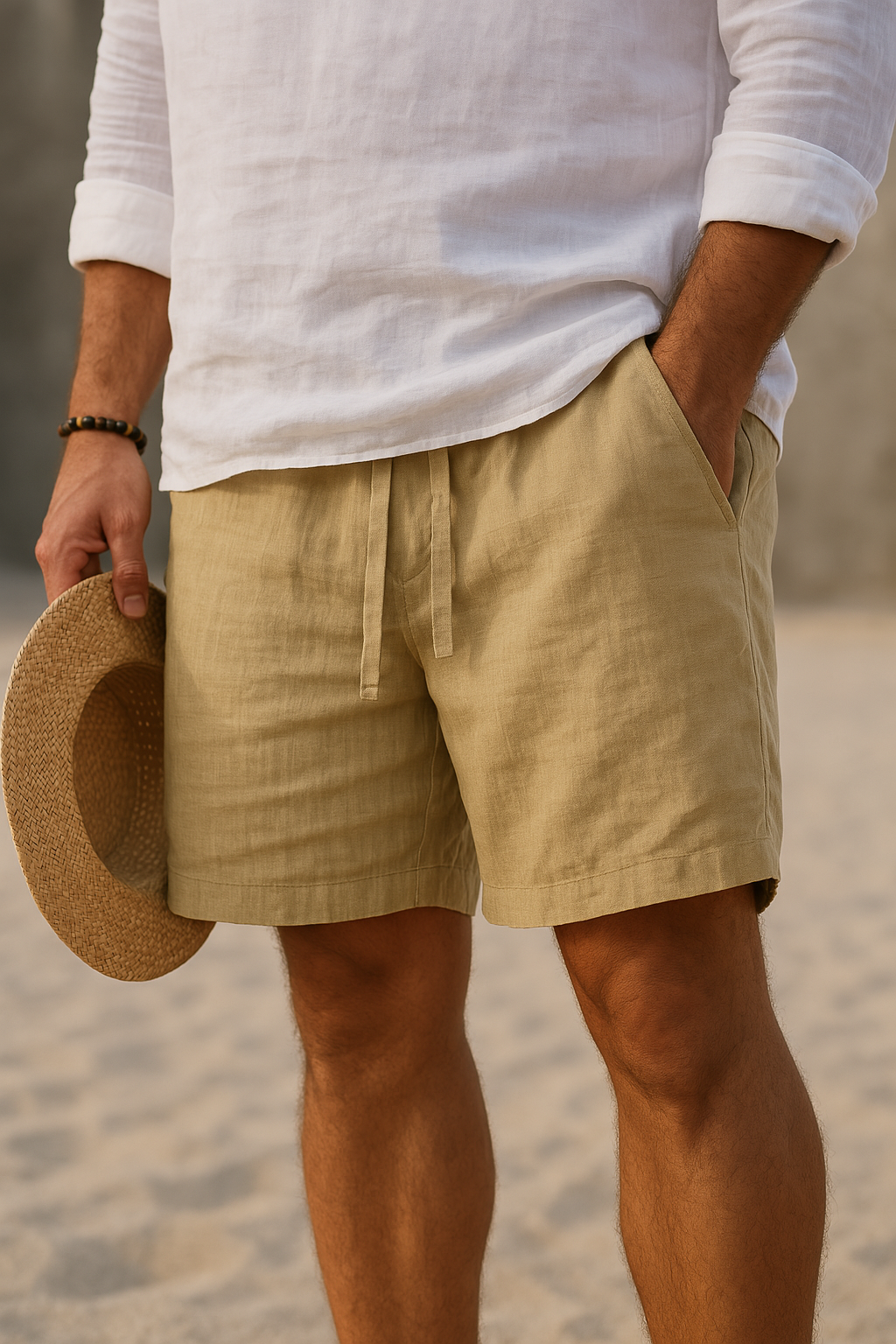 Valestra | Pantaloni corti eleganti in lino con vita elastica