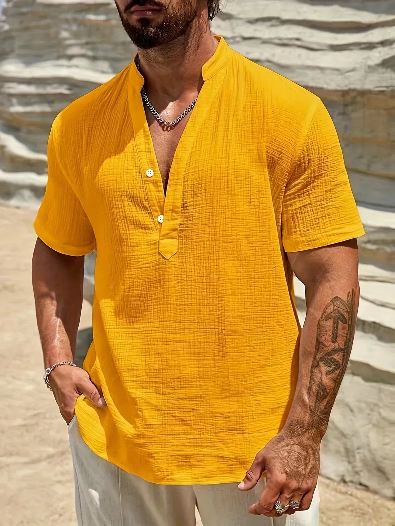 Valestra | Camicia estiva elegante con collo alto