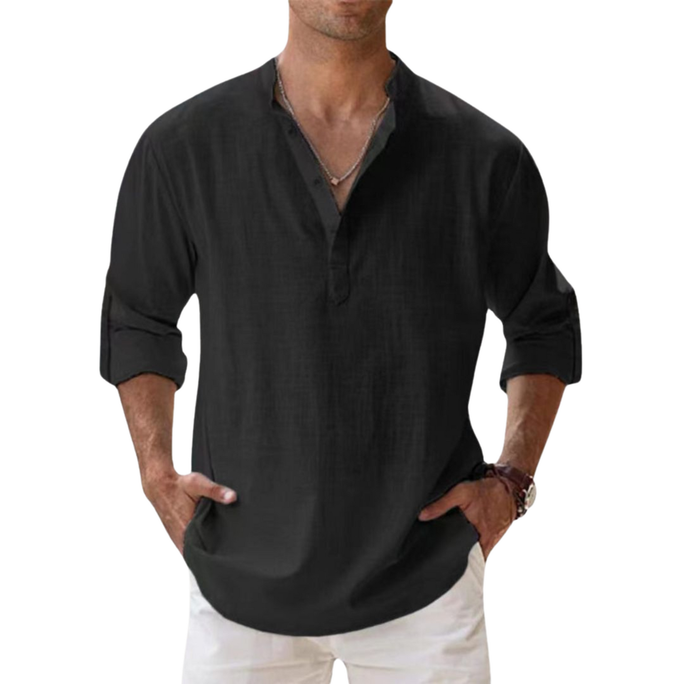 Valestra™ - Camicia Henley in cotone effetto lino